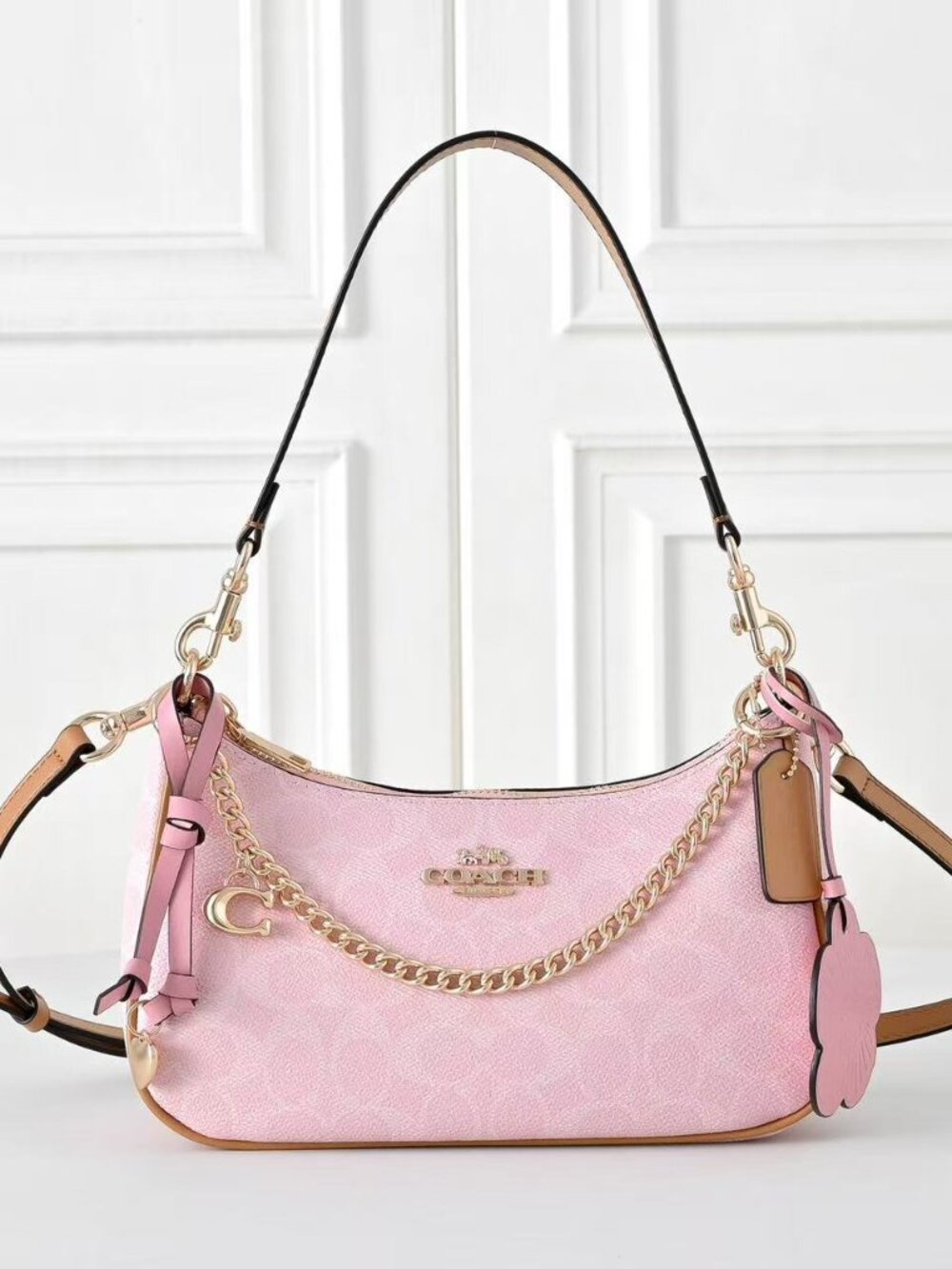 Coach Pink Monogram Hobo Handbag Convertible Shoulder Crossbody Bag